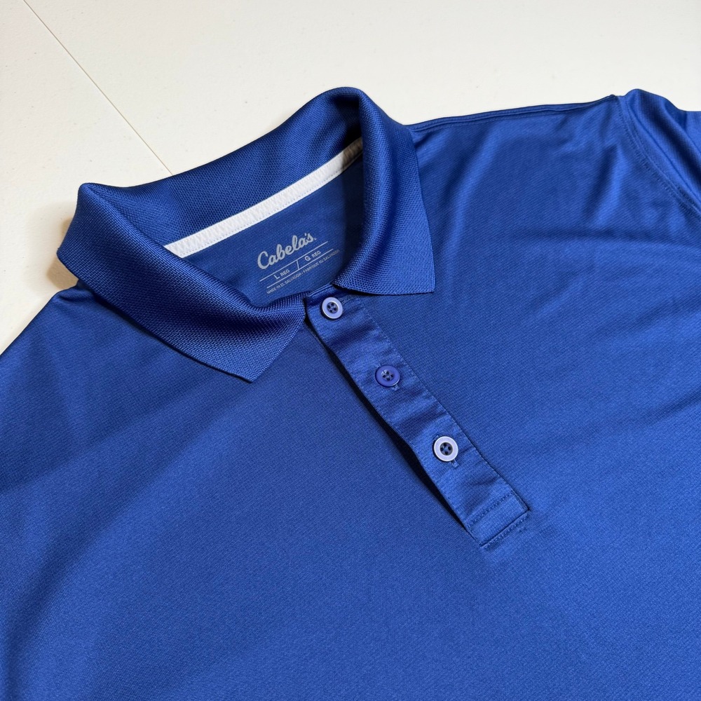 Cabela's Mens Large Performance Polo Shirt Blue Short Sleeve Polyester M10SH673